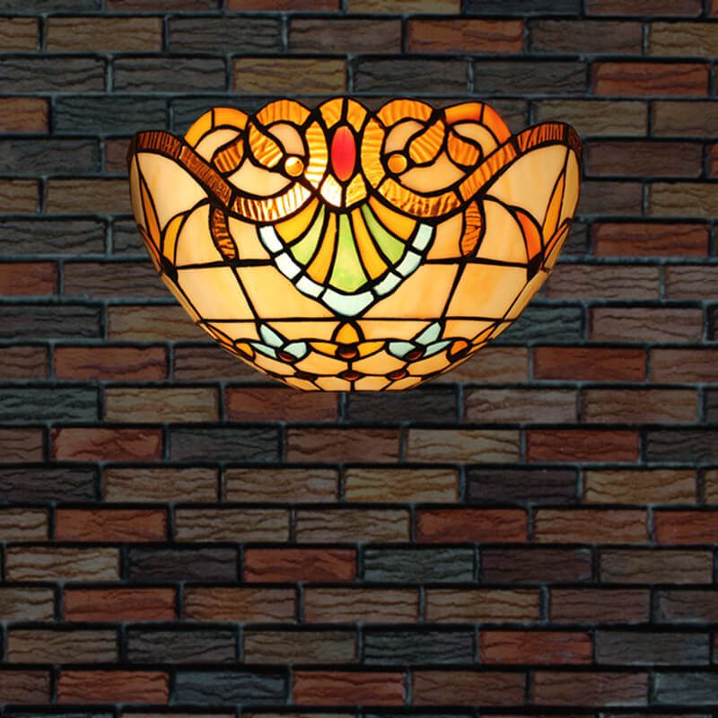 European Tiffany Stained Glass Bowl Wall Sconce