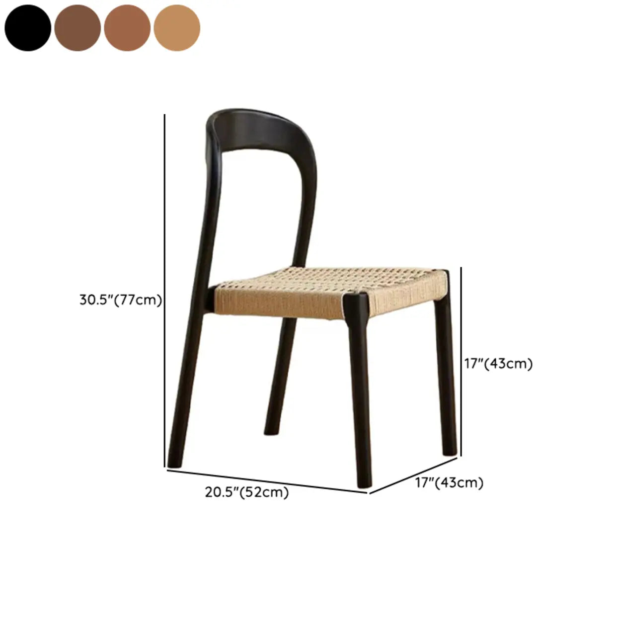 Natural Wood Braided Rope Seat Armless Dining Chair #size