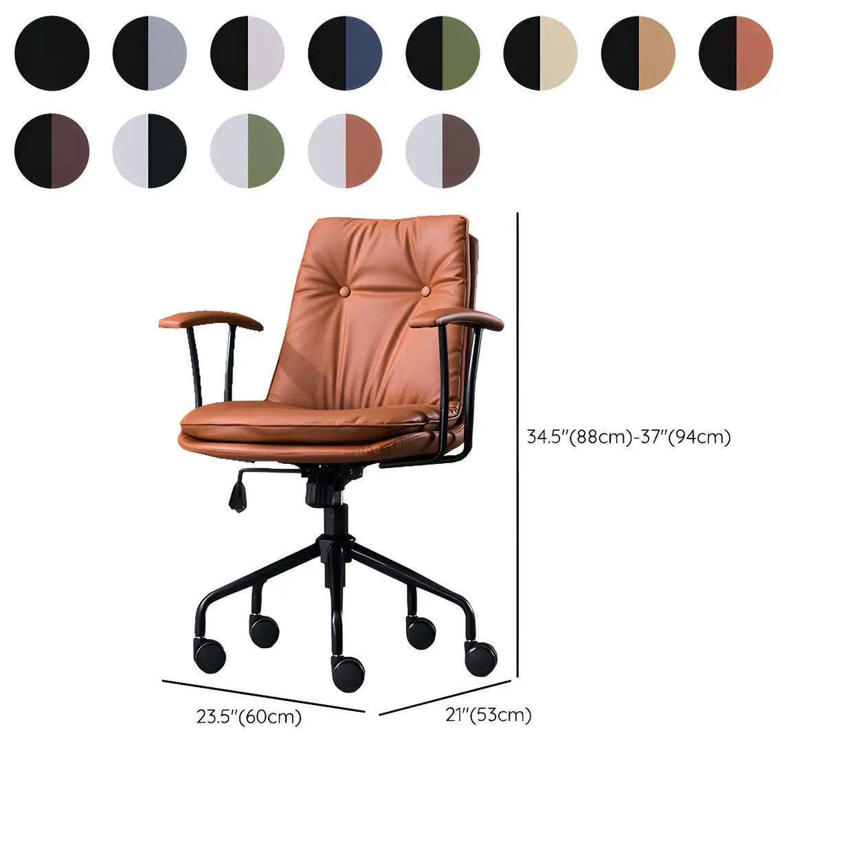Adjustable Steel-Frame Leather Office Chair with Arms
