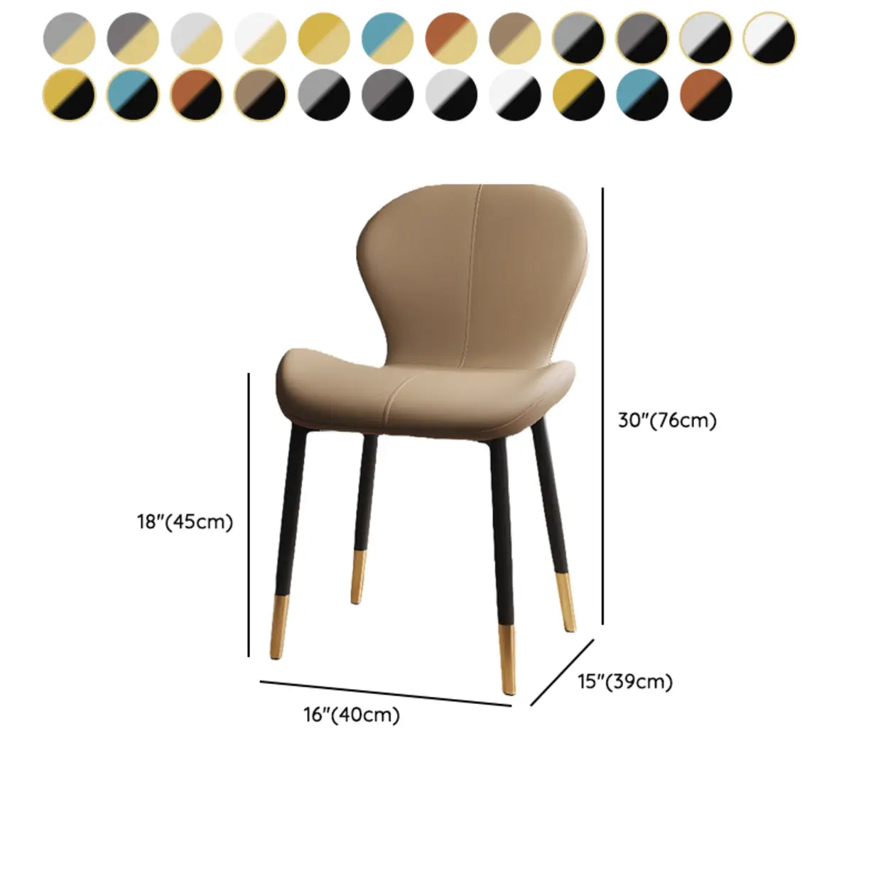 Glam Leather Upholstered Ergonomic Wingback Dining Chairs #size