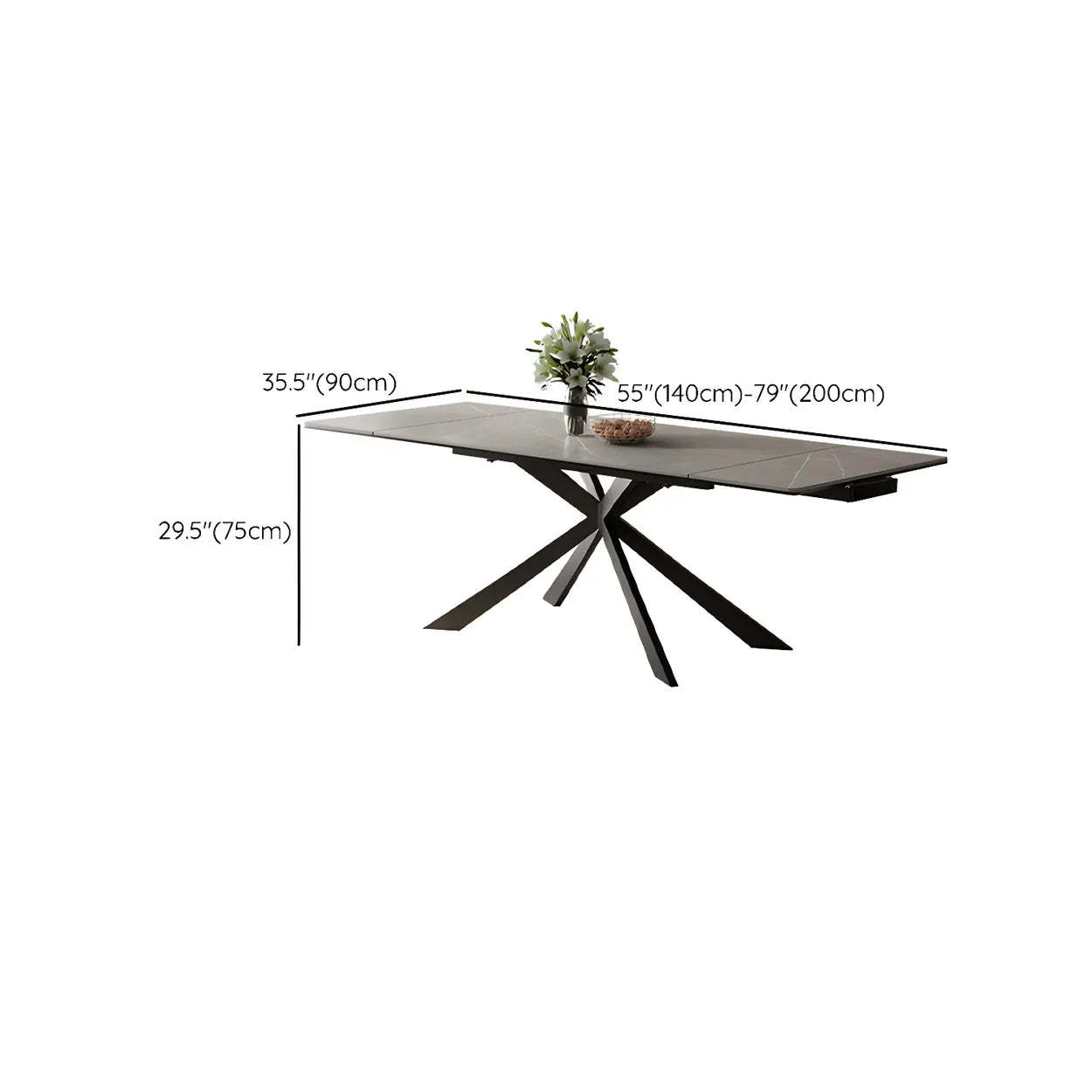 Modern Gray Rectangle Extendable Dining Table