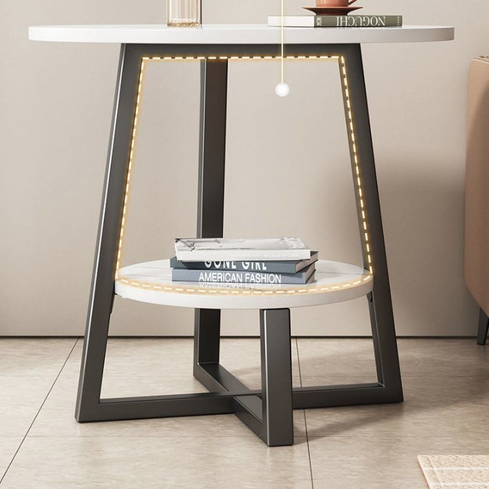Modern Round Iron 2-Tier Side Table