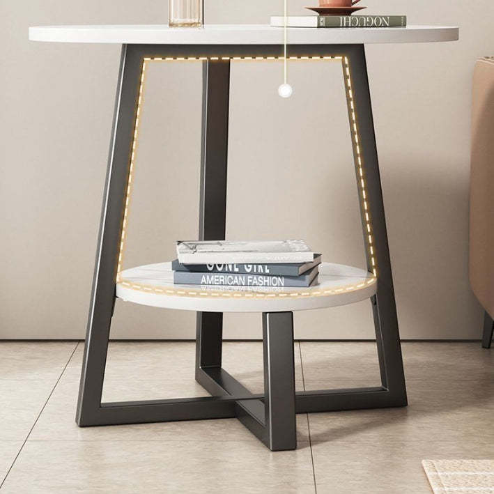 Modern Round Iron 2-Tier Side Table