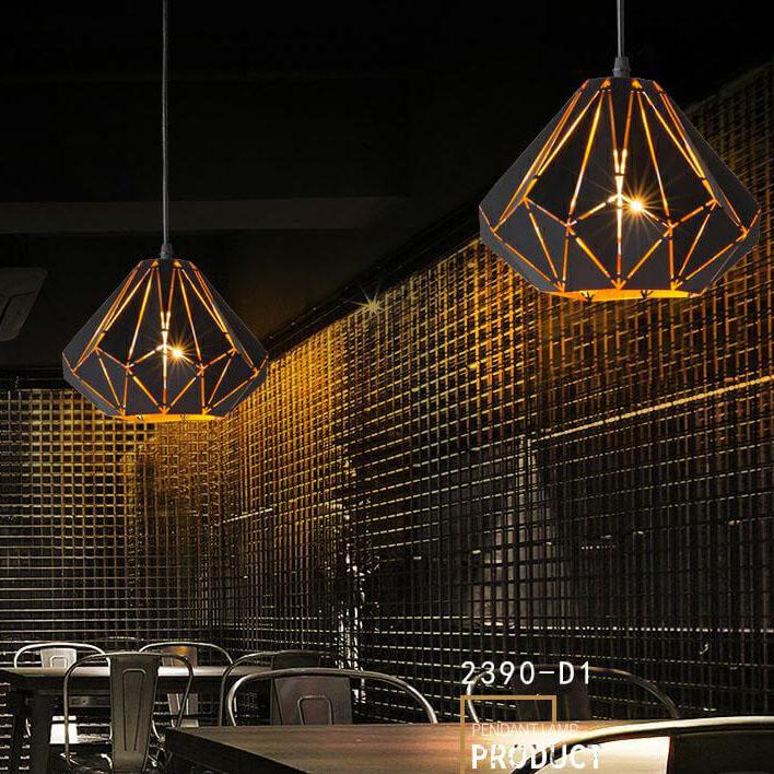 Black iron wrought diamond pendant lighting - vintage — 220V-240V (UK/AU)