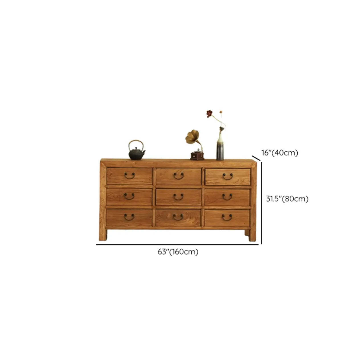 Rustic Natural Wood TV Stand with 9 Drawers