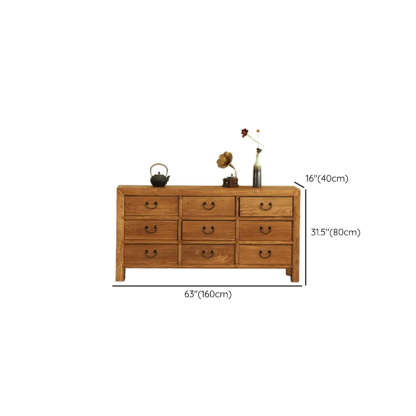 Rustic Natural Wood TV Stand with 9 Drawers
