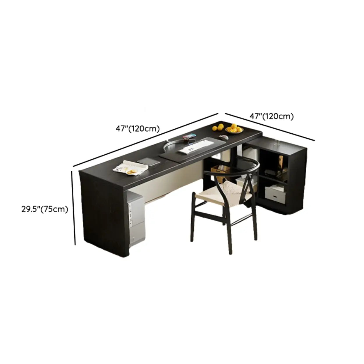 Black Deep L-Shape Wood Computer Desk with Shelves