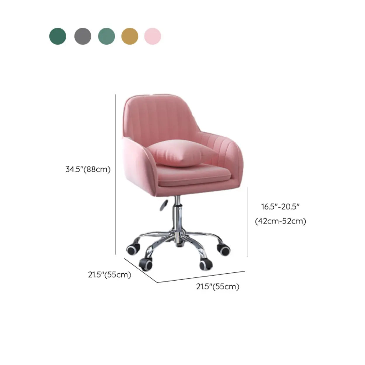 Pink Velvet Adjustable Swivel Office Chair with Cushion