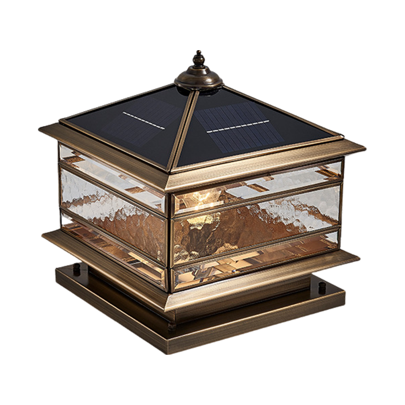 Waterproof Glass Copper Vintage Outdoor Fence Post Lights Pillar Light-Lighom