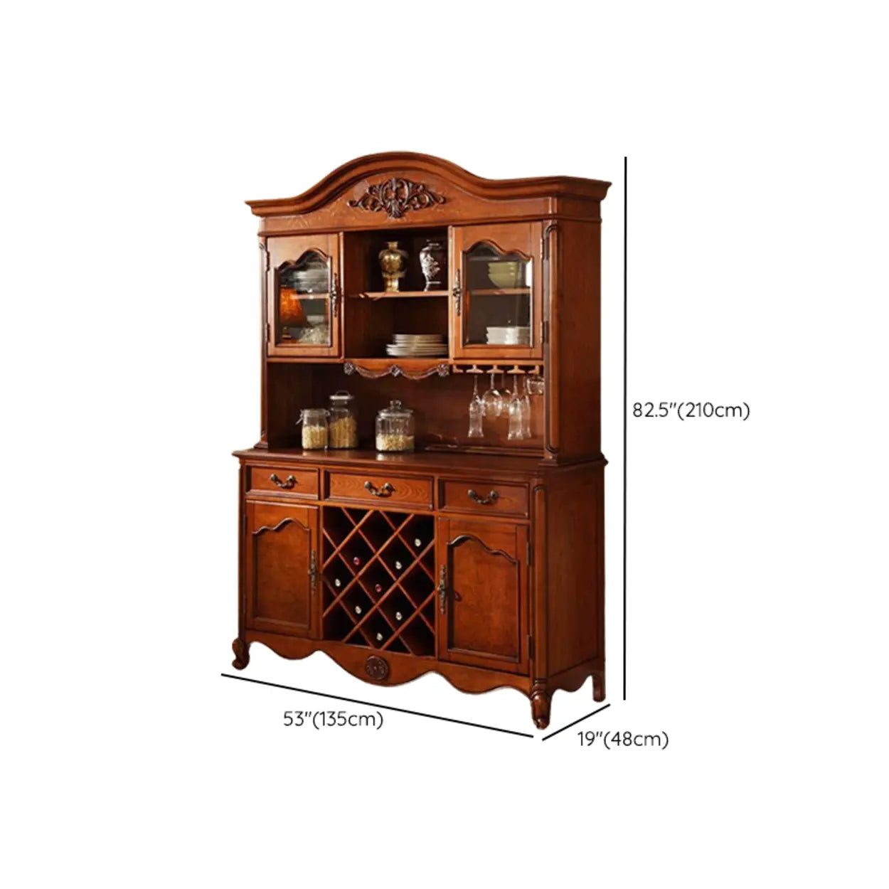 Antique Carved Brown Wood Tall China Cabinet