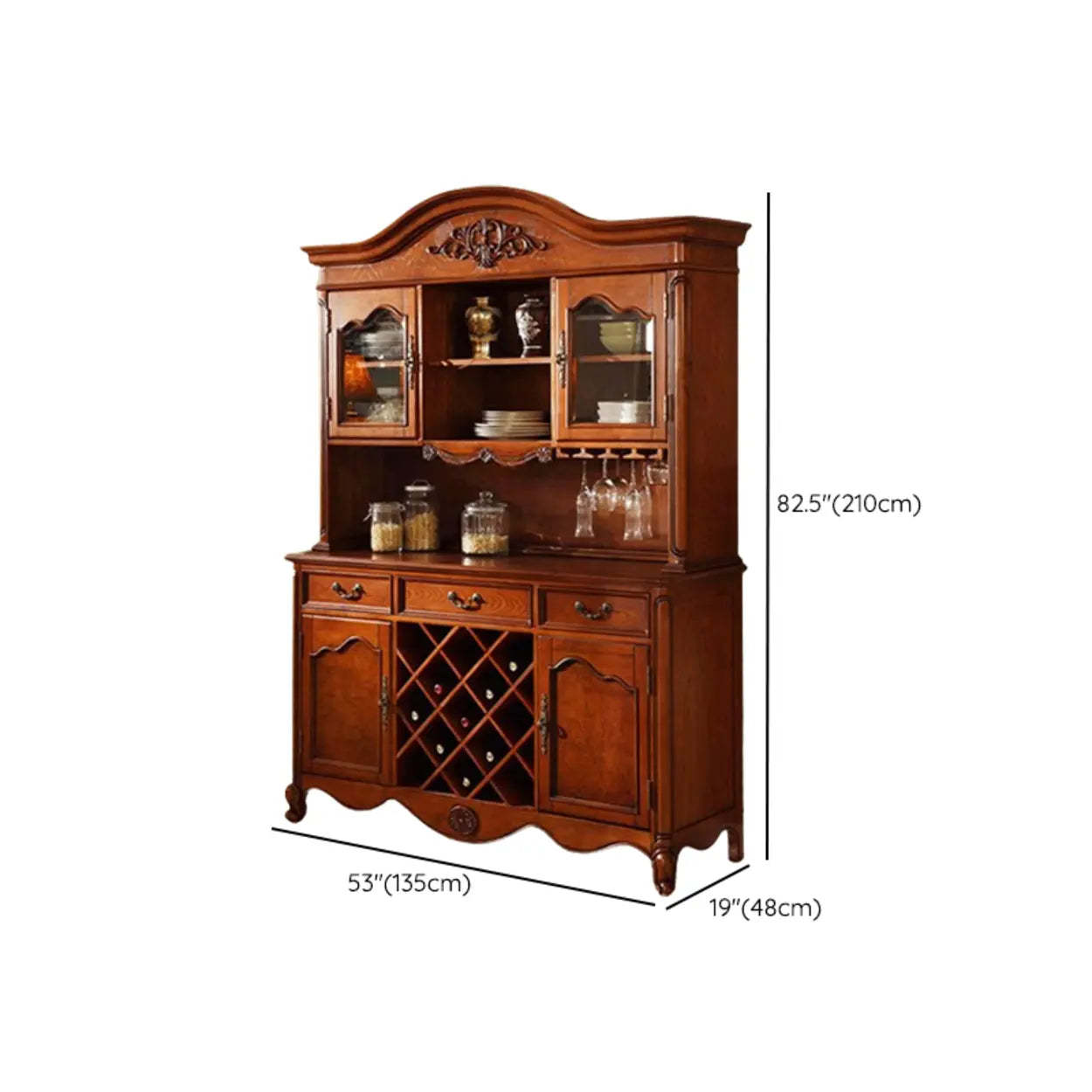 Antique Carved Brown Wood Tall China Cabinet