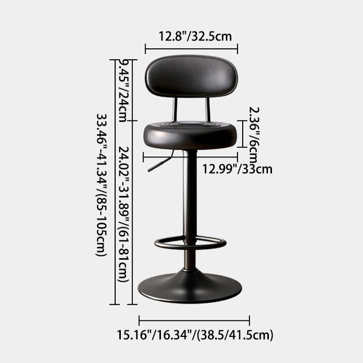 Minimalist Round Curved-Back Leather Metal Bar Stool — Orange / Black