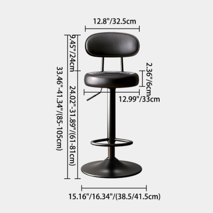 Minimalist Round Curved-Back Leather Metal Bar Stool — Orange / Black