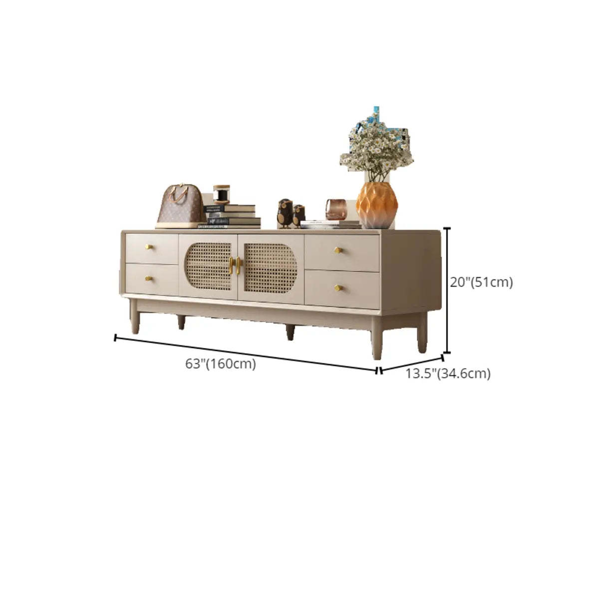 Mid-Century White Wood TV Stand with Drawers