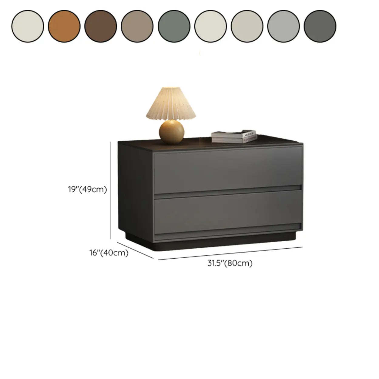 Modern Rectangular Gray Wood Nightstand with Drawers — Avocado Green