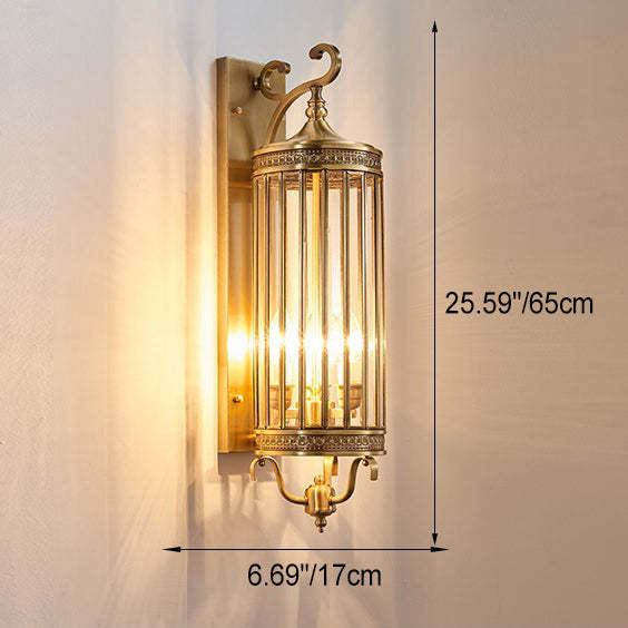 Modern Line Cylinder Copper Frame Glass Shade Wall Sconce