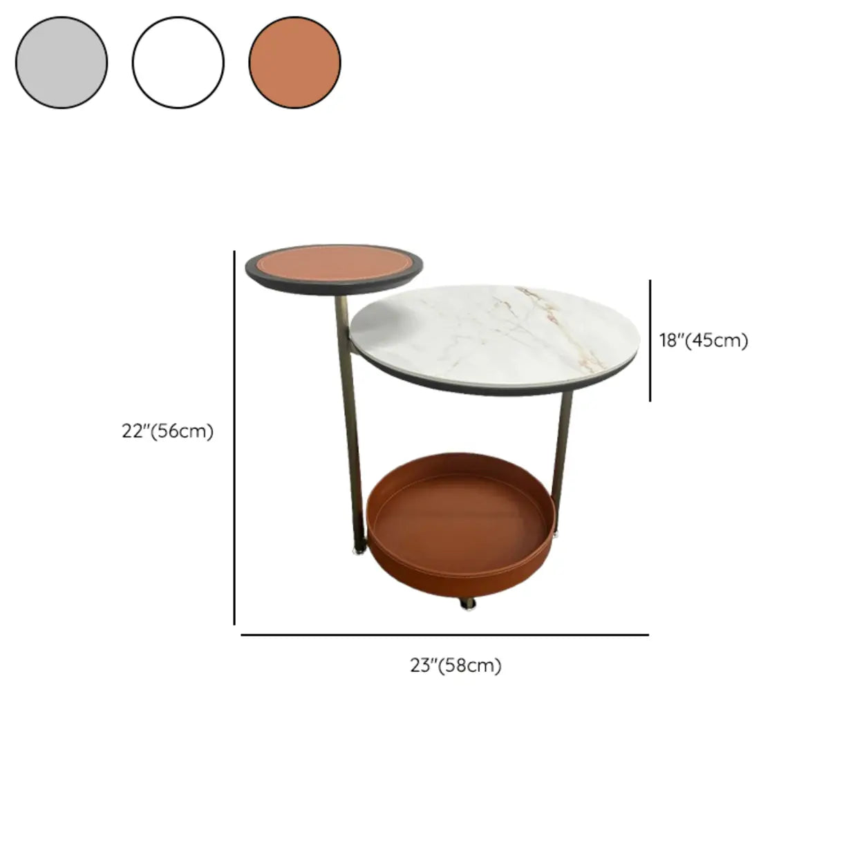 Gray Steel-Base Round Marble End Table