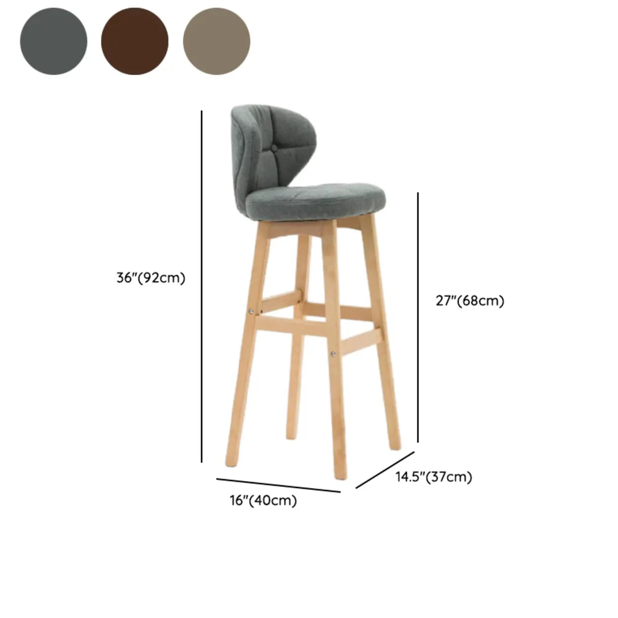 Green Upholstered Bucket Bar Stool with Backrest