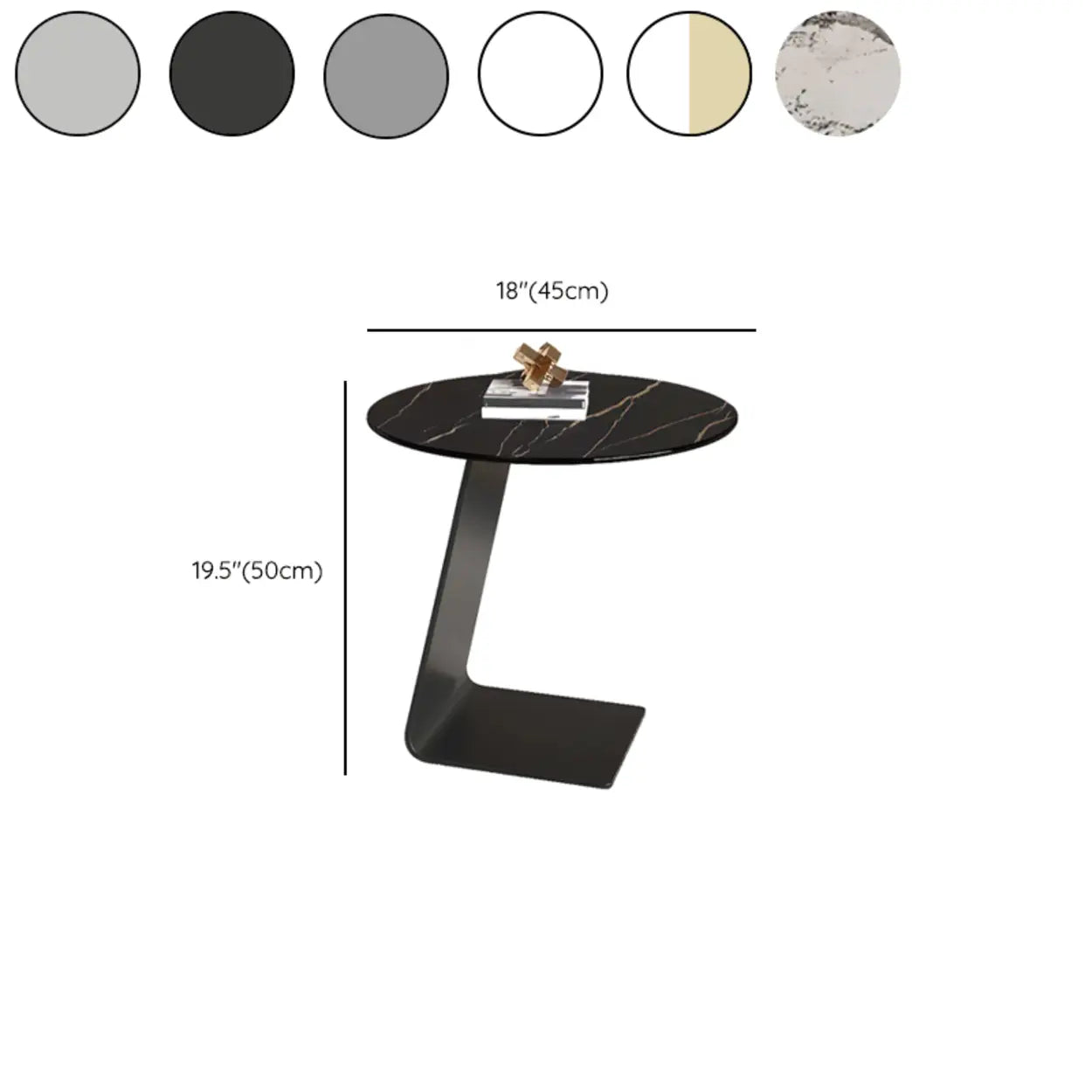 Glass Black Circular Steel-Base Side Table — Transparent Gray