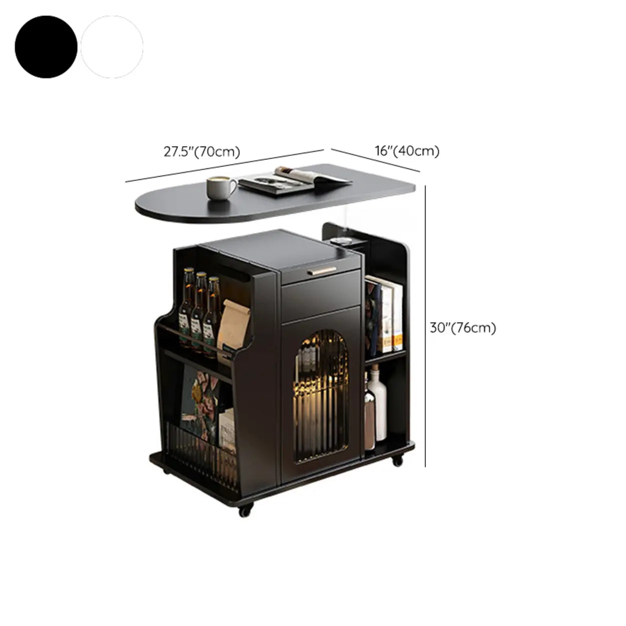 White Wood Swivel Adjustable Storage End Table