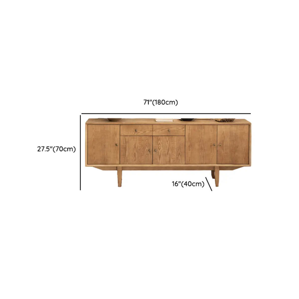 Natural Wood Shelf Drawer Long TV Stand