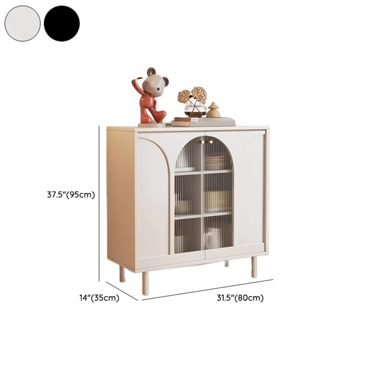 Classic Wood White Storage Sideboard with Glass Doors #size