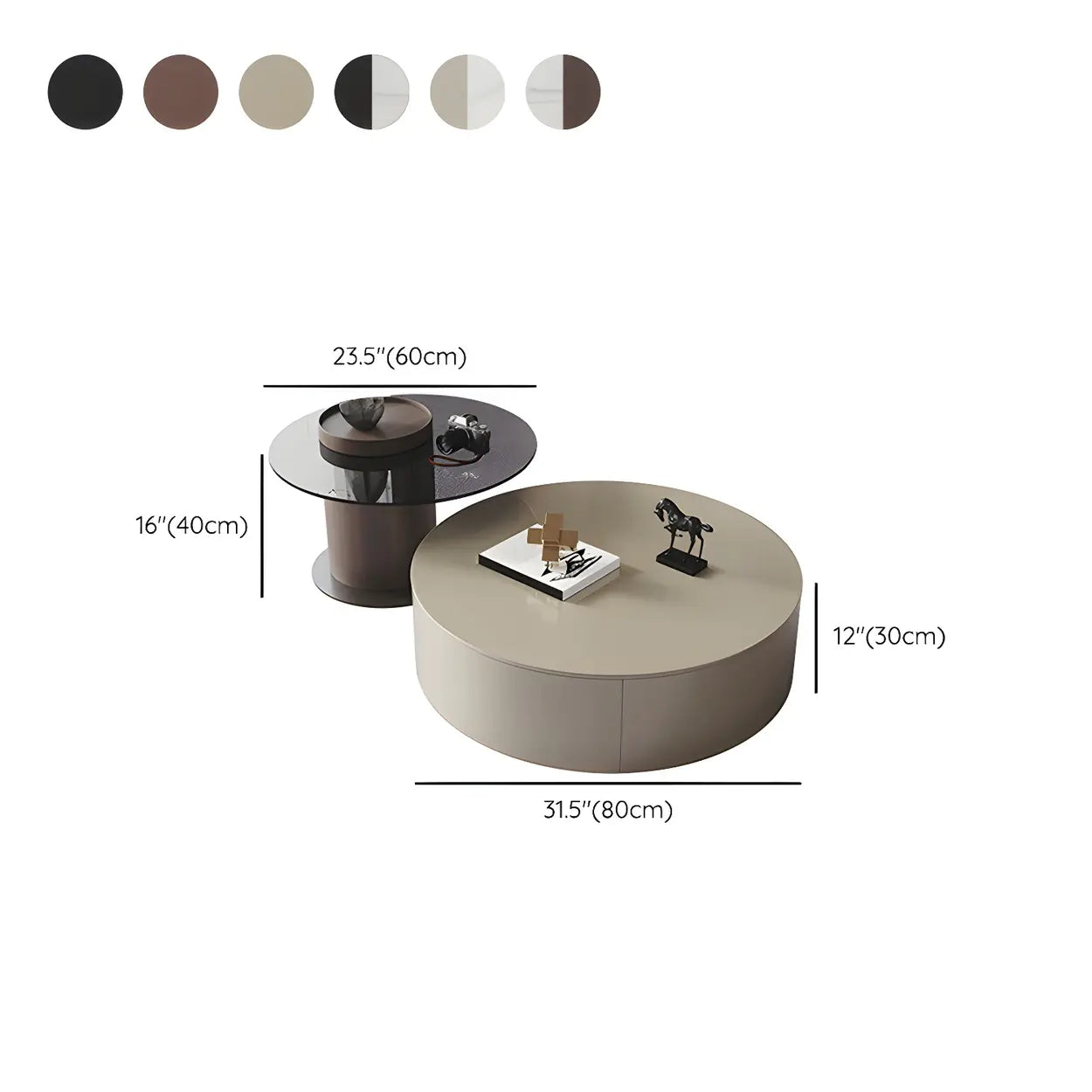 Oak Wood Round Nesting Storage Coffee Table