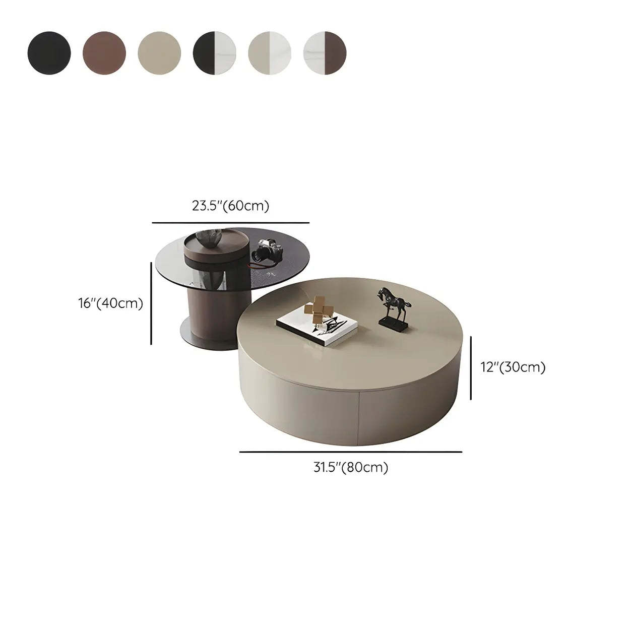 Oak Wood Round Nesting Storage Coffee Table