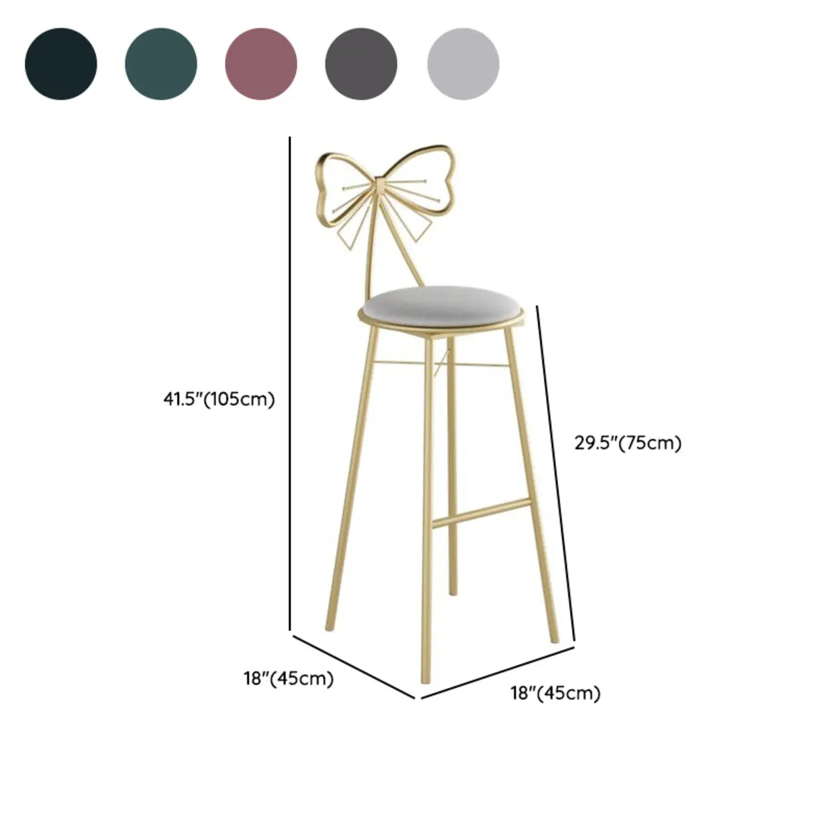 Gold Butterfly Round Velvet Tall Bar Stool