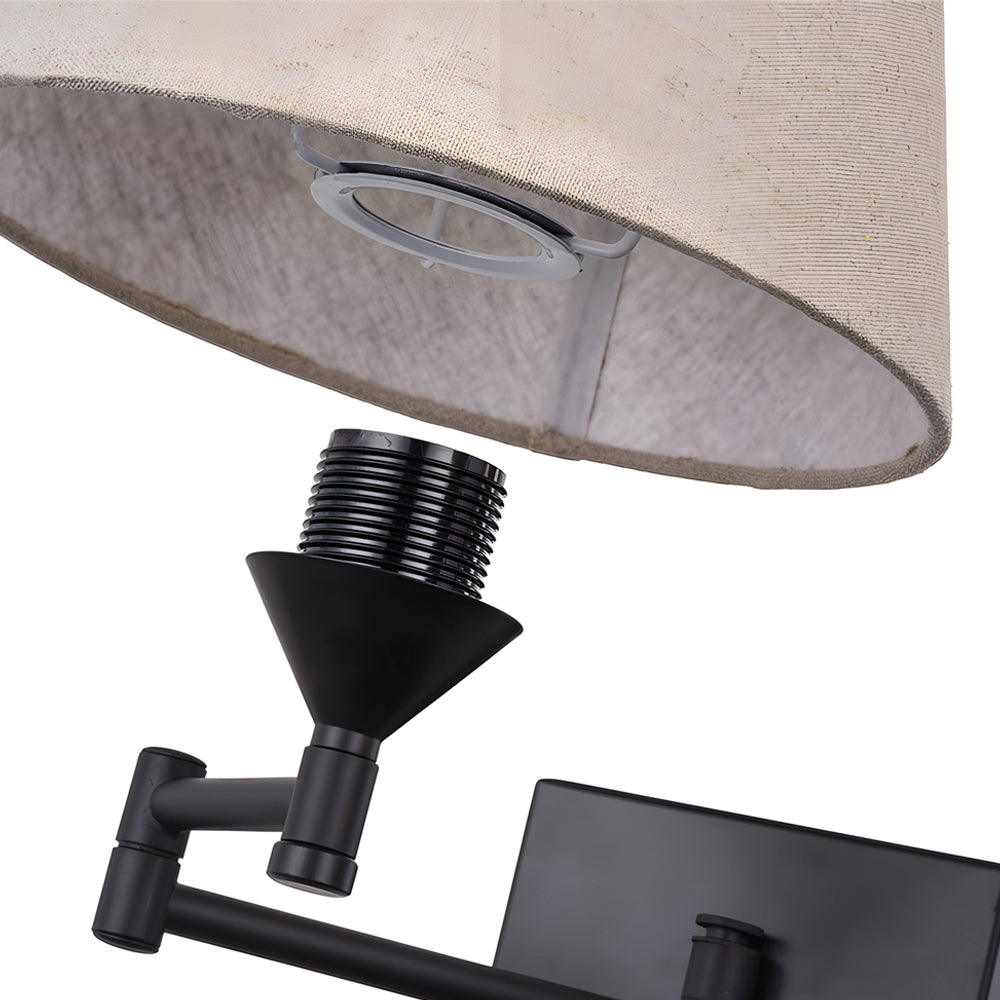 1-Light Linen/Brown/White Plug-In Swing Arm Wall Lamp with Linen Shade-Lighom