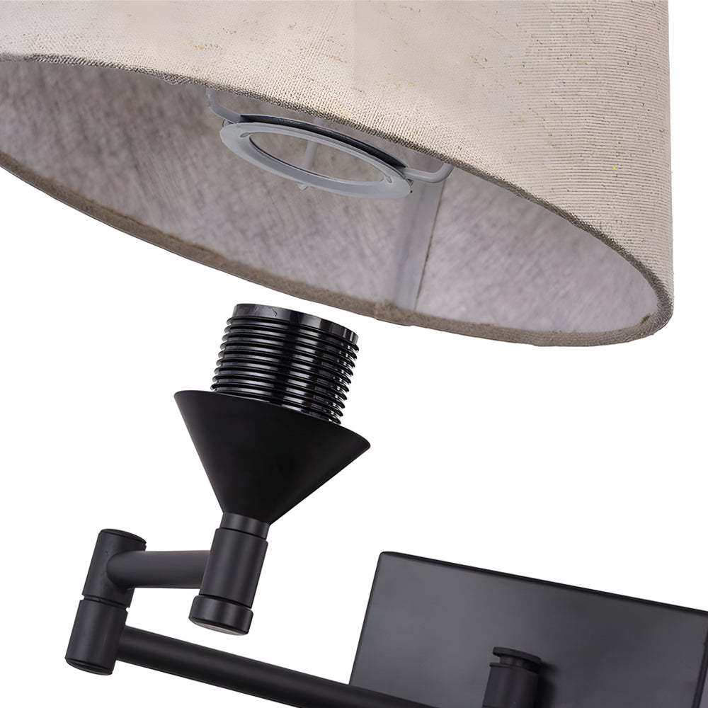 1-Light Linen/Brown/White Plug-In Swing Arm Wall Lamp with Linen Shade-Lighom