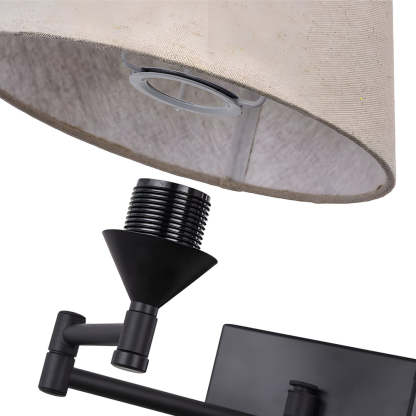 1-Light Linen/Brown/White Plug-In Swing Arm Wall Lamp with Linen Shade-Lighom
