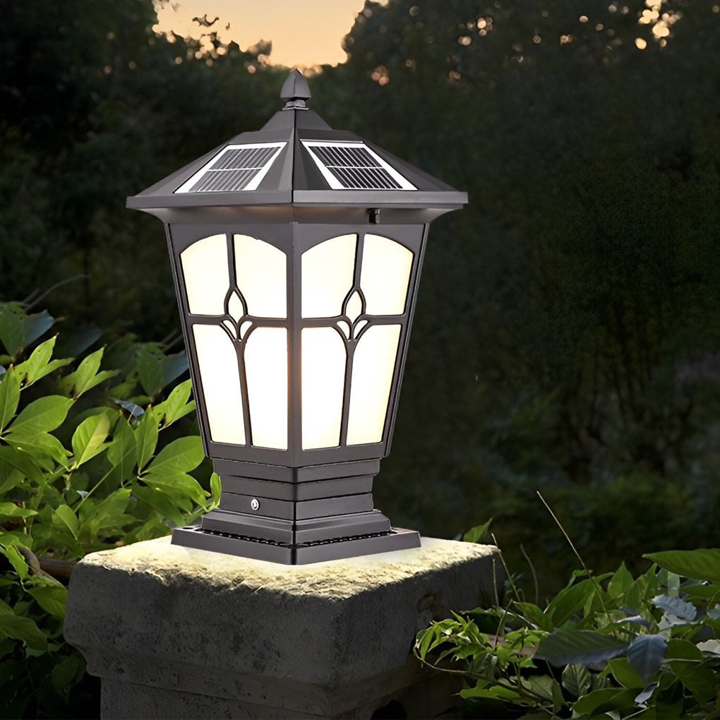 Aluminum Brown Retro Solar Post Cap Pillar Lamp