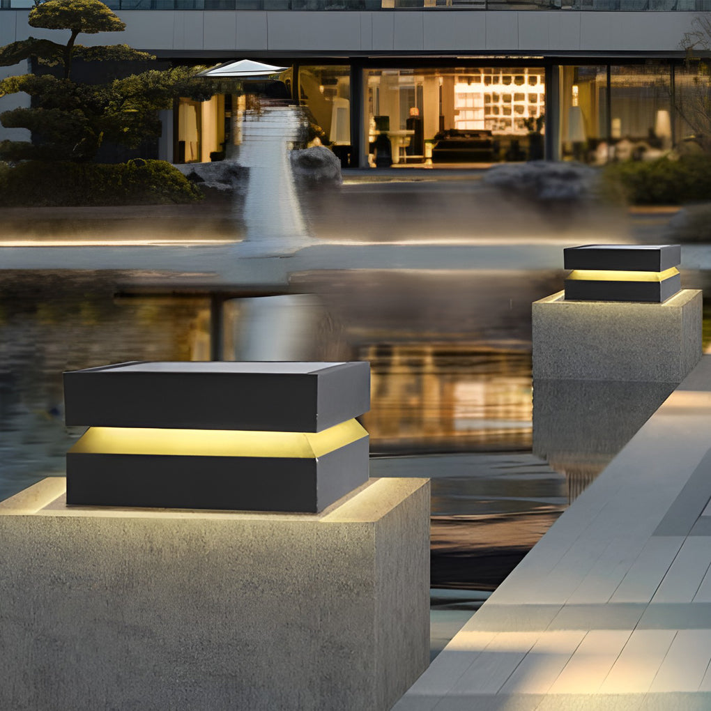 Square 16W LED Black Modern Solar Post Cap Light