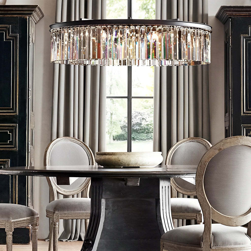 Round Metal Crystal Strip Retro American Chandelier — 8-Light / Amber