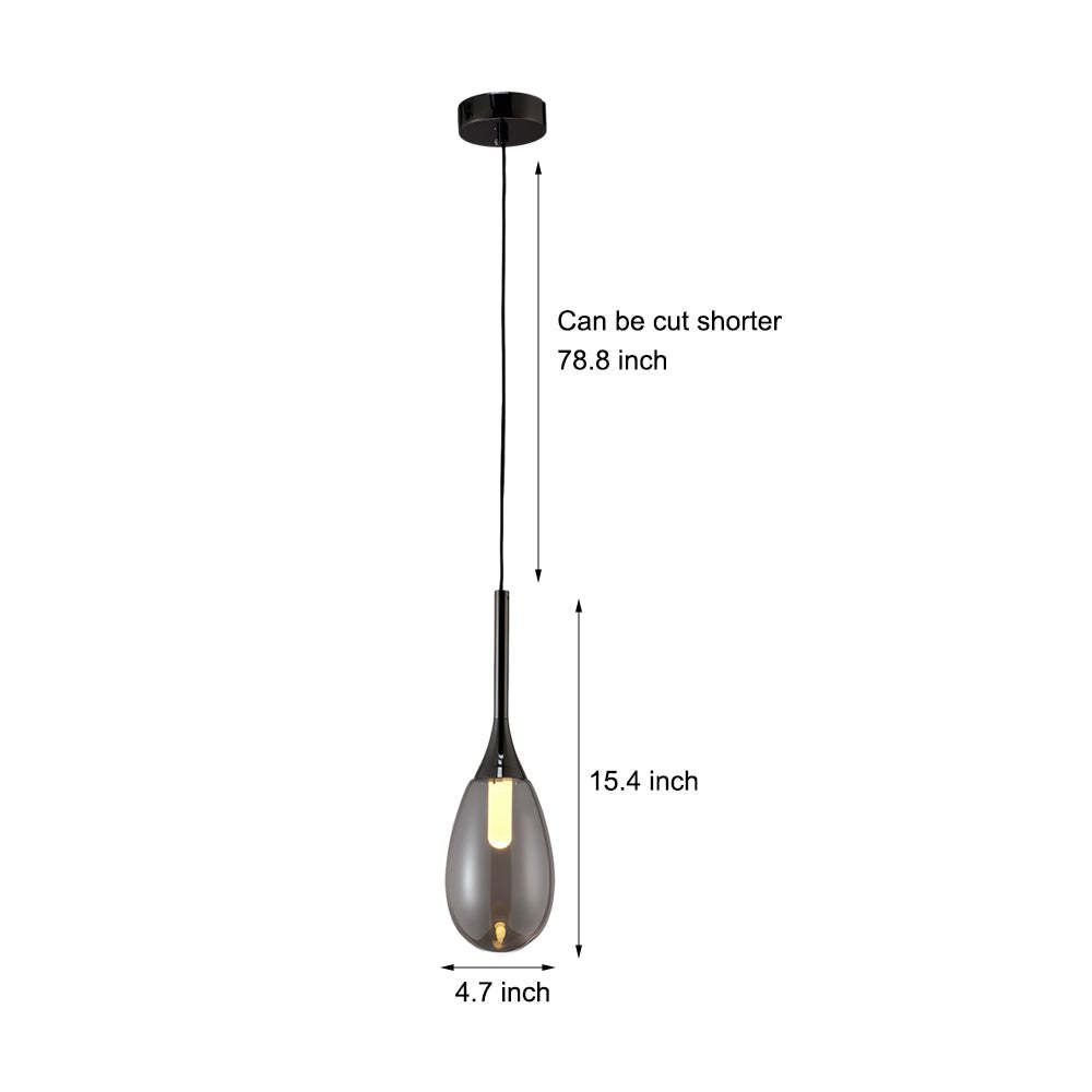 Modern Teardrop Amber Smoke Gray Glass Pendant