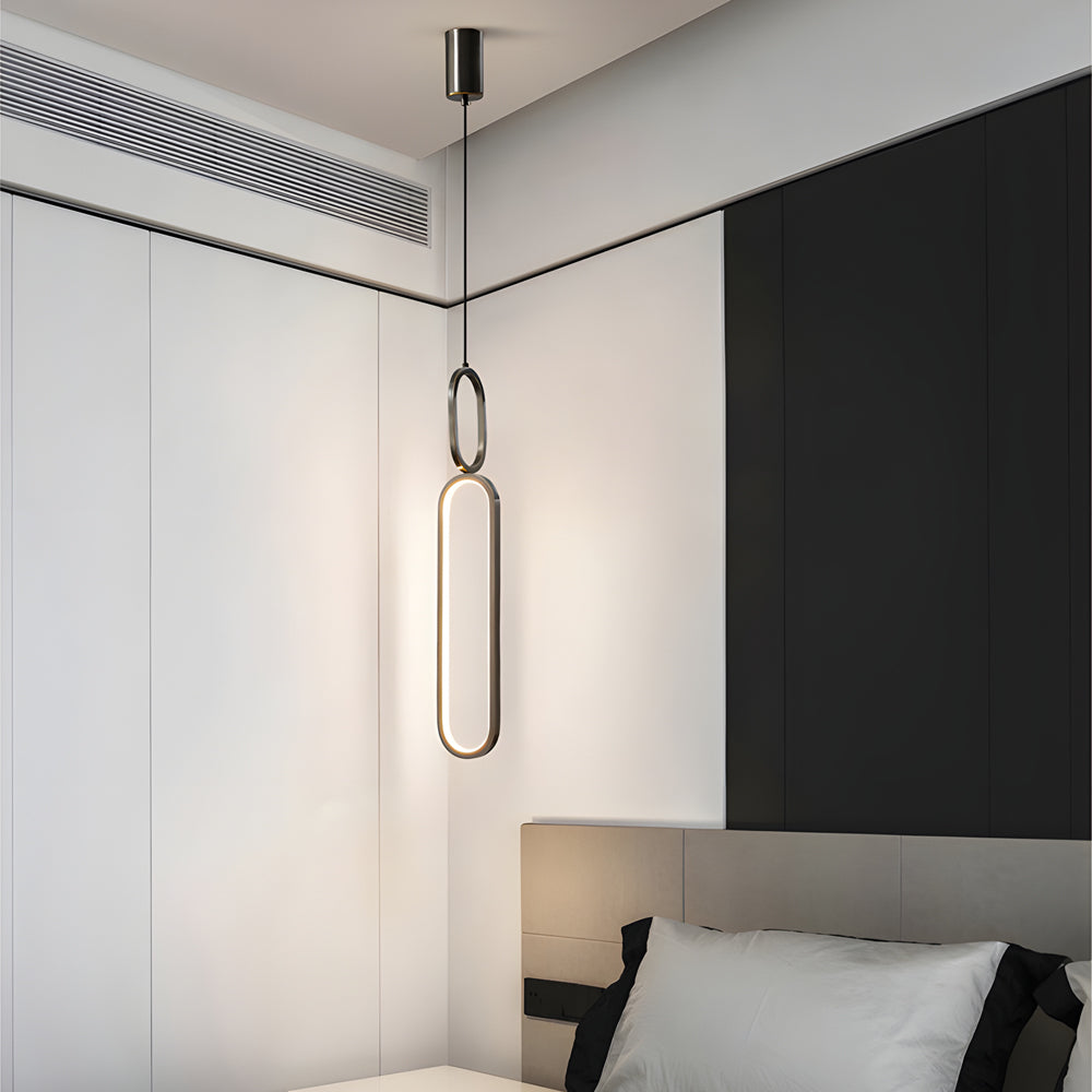 Minimalist Long Oval Ring LED Copper Modern Pendant Light