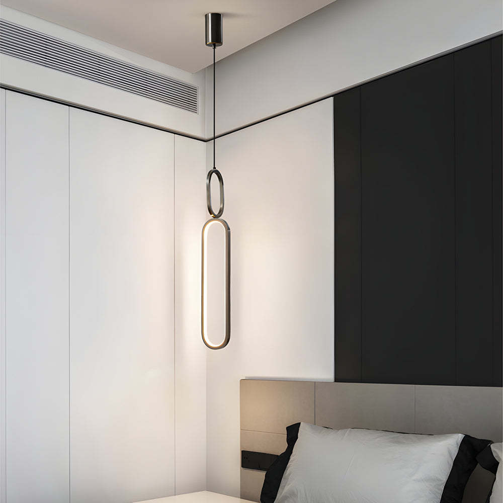 Minimalist Long Oval Ring LED Copper Modern Pendant Light