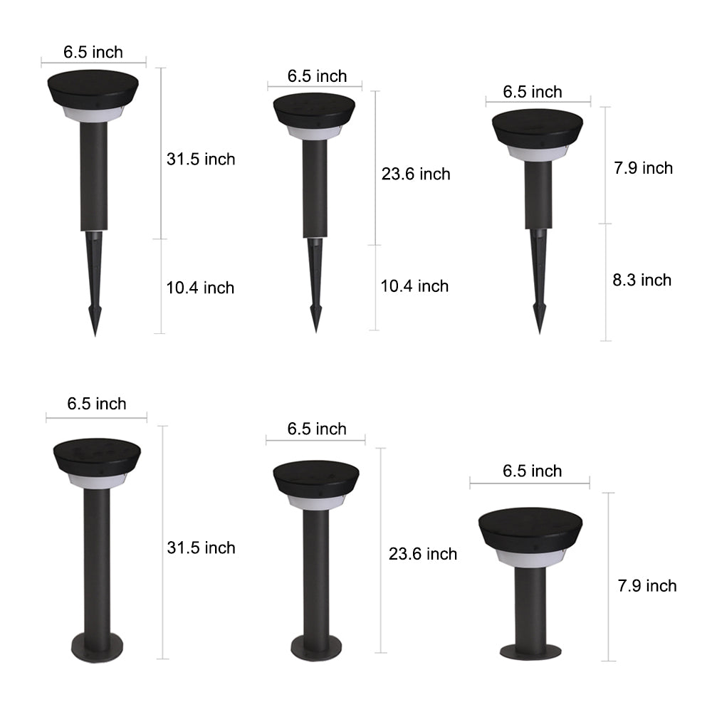 Modern Black Round LED Solar Outdoor Path Light with Stake - Garden Bollard Light-Lighom