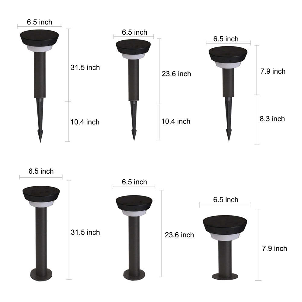 Modern Black Round LED Solar Outdoor Path Light with Stake - Garden Bollard Light-Lighom
