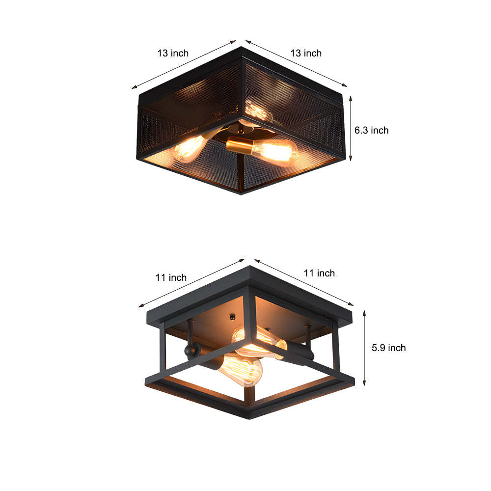 Square Iron Frame American Country Ceiling Light