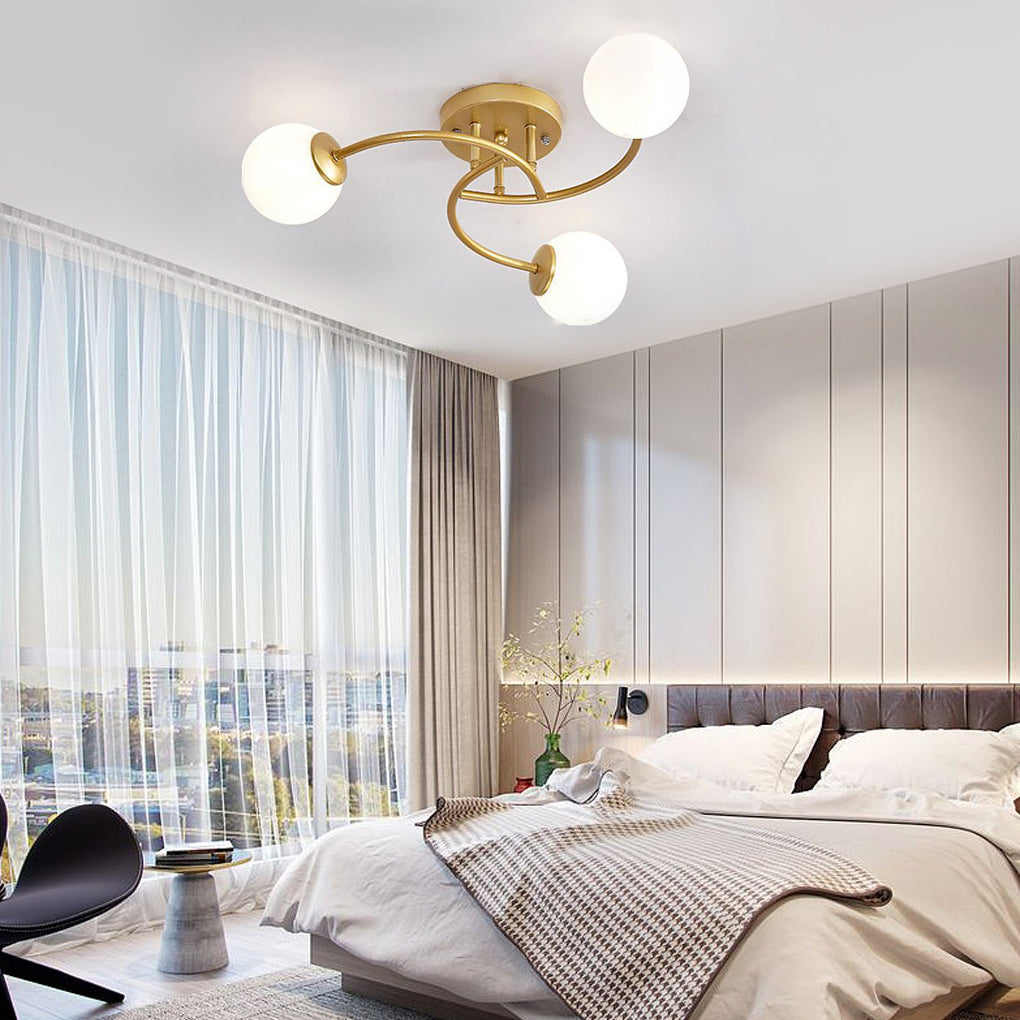 Lighom modern 5-light swirled metal semi-flush mount light — Gold & White