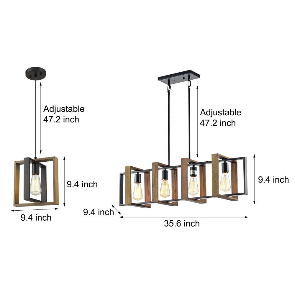 Wood Frame Retro American Long Dining Chandelier