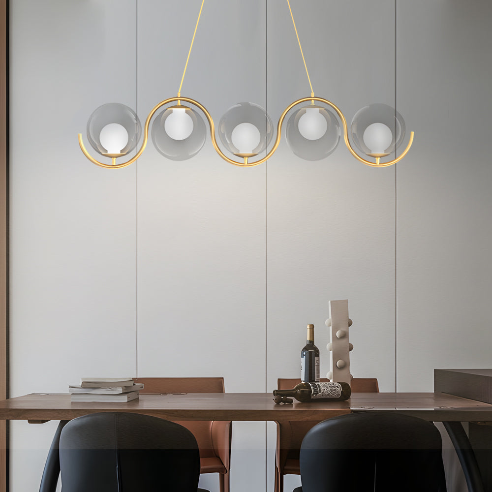 Wavy Linear Ball Glass Island Light — 5-Light / Clear