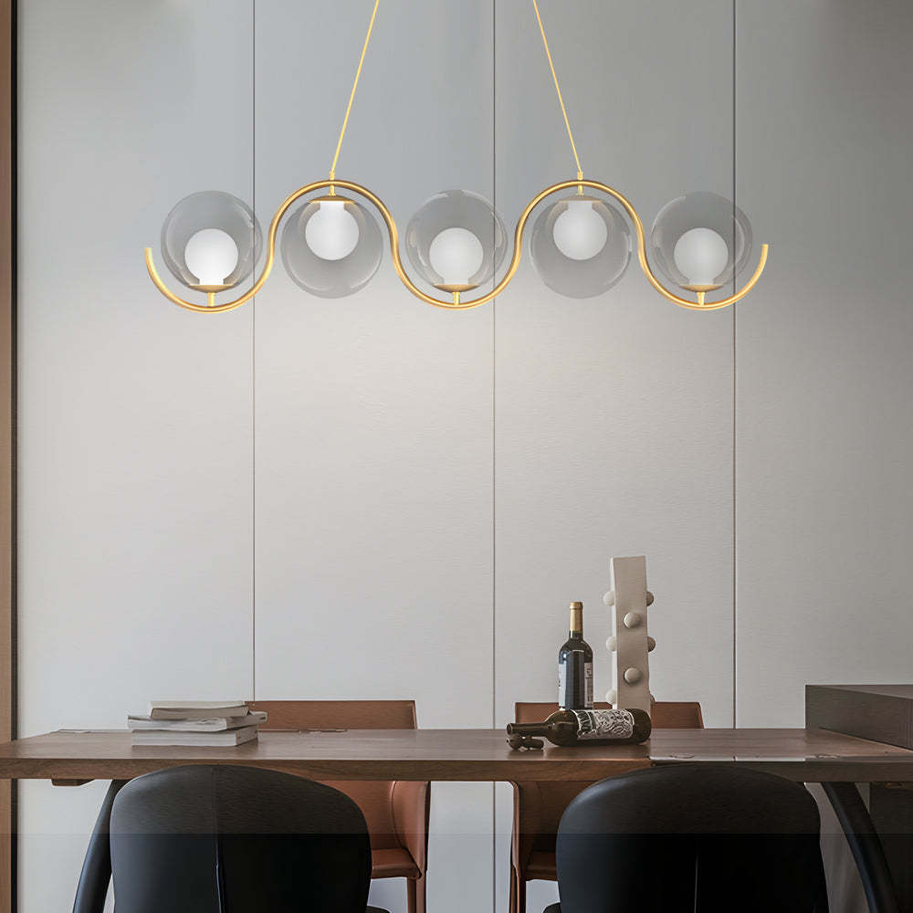 Wavy Linear Ball Glass Island Light — 5-Light / Clear