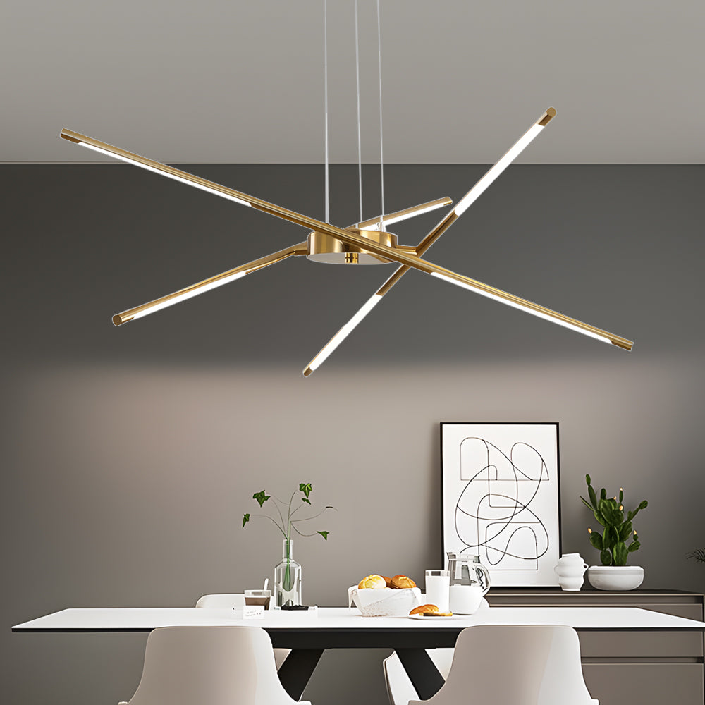 Modern Stepless Dimming Long Strip Sputnik — 5-Light / Black+Gold