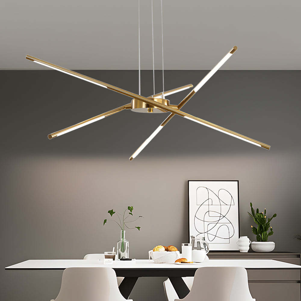 Modern Stepless Dimming Long Strip Sputnik — 5-Light / Black+Gold
