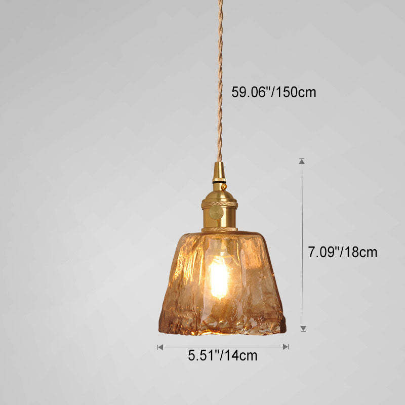 Retro Brass Geometric Amber Glass Pendant Light