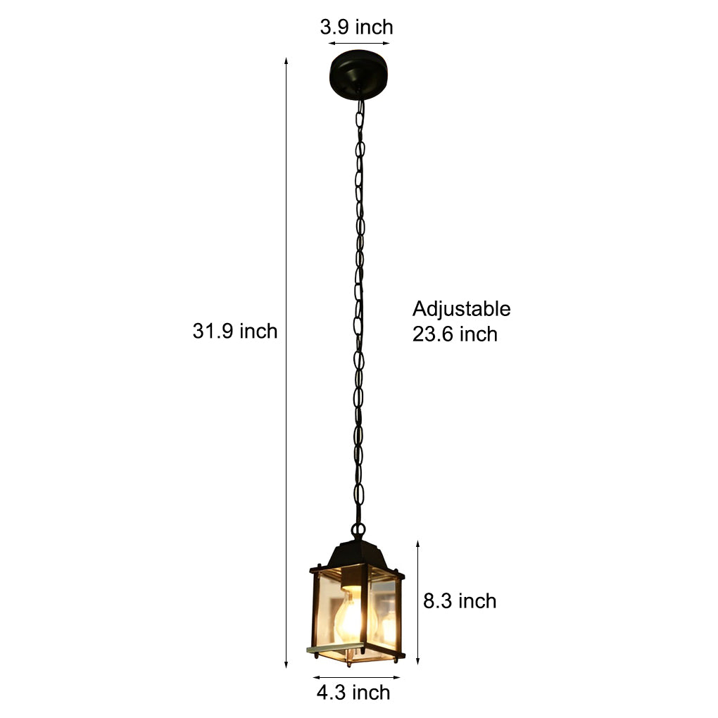 Small Square Waterproof Glass Black Modern Outdoor Pendant Lights-Lighom