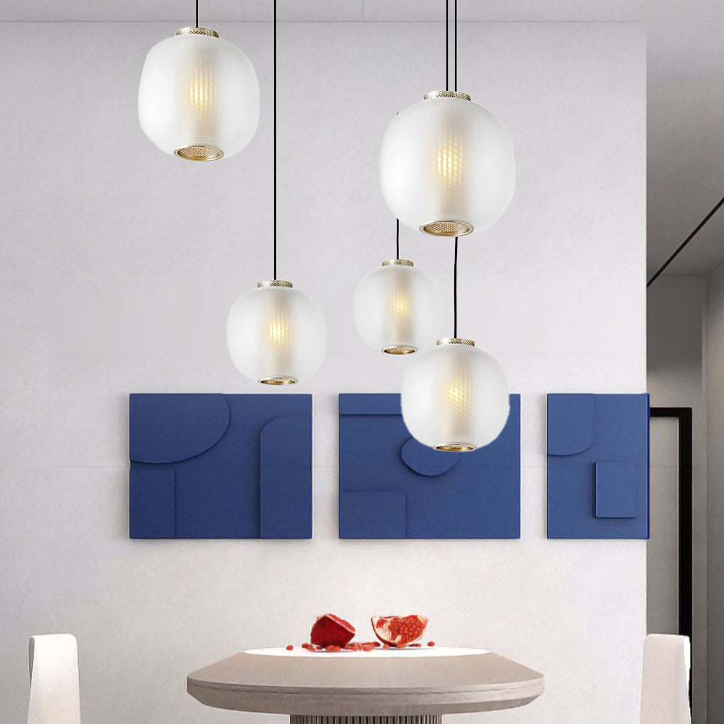 Round Lantern Glass LED Modern Pendant Light